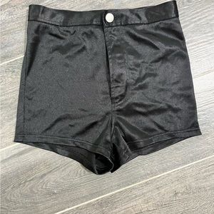 Black silky high waisted shorts